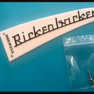 WHITE RICKENBACKER TRUSS ROD COVER WITH RAISED BLACK LETTERS 3 SCREWS INCLUDED
